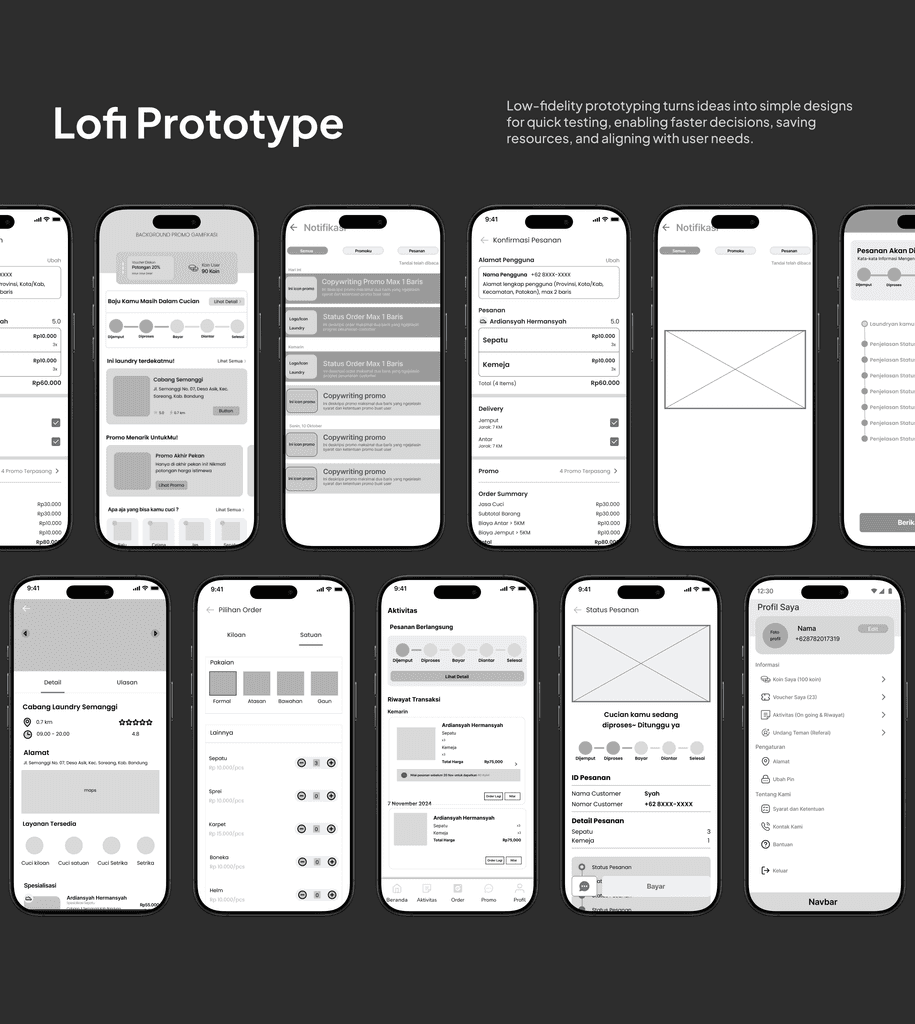 Low-fidelity prototype across the main flows.